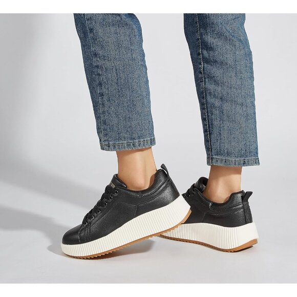 Lucky Step Women Black Rhinestone Sparkly Chunky Retro Braided Casual Sneakers - Picture 7 of 9